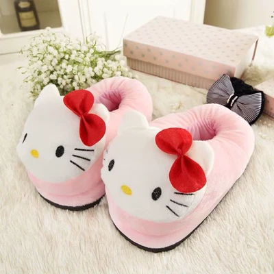 Hello Kitty Women Slippers Big Head Plush Cotton Shoes Winter Warm Cute Student - Image 1 of 4