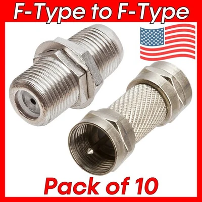 10 Pack F-Type Coupler Coaxial Screw F Type Cable Adapter Coax Connector M/M F/F - Image 1 of 4