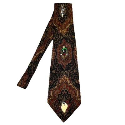 Corbata de seda vintage Looney Tunes para hombre cachemira Marvin the Martian Bugs Bunny Taz años 90 Foto 1 de 4