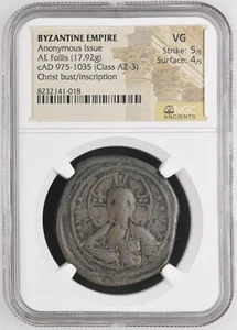 AD 975-1035 Bizantino AE Follis Anonimo NGC Antichi VG (Classe A2-3) Cristo bu - Foto 1 di 2