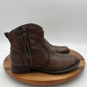 Size 8.5 Born Womens Gilly Brown Cognac Burnished Leather Side Zip Ankle Boots - Picture 1 of 15