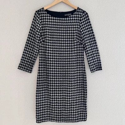 Jessica Howard Dress Women’s Size 10 Black Silver Houndstooth Sheath Cocktail - Image 1 of 4