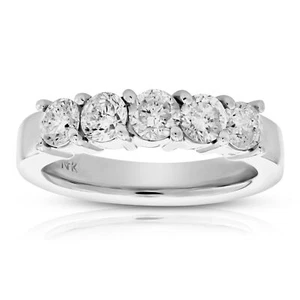 1.25 ct 5 Stone Diamond Engagement Wedding Ring for Women 14K White Gold Round - Picture 1 of 7