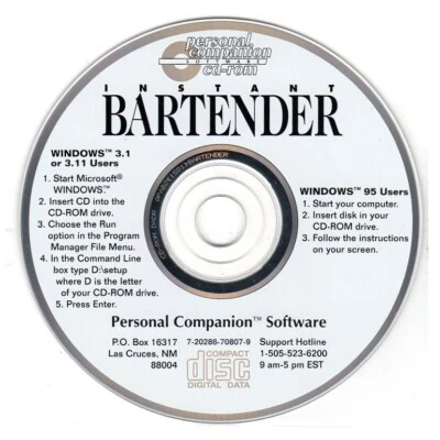 Instant BARTENDER CD-ROM for Windows - NEW CD in SLEEVE - Image 1 of 2