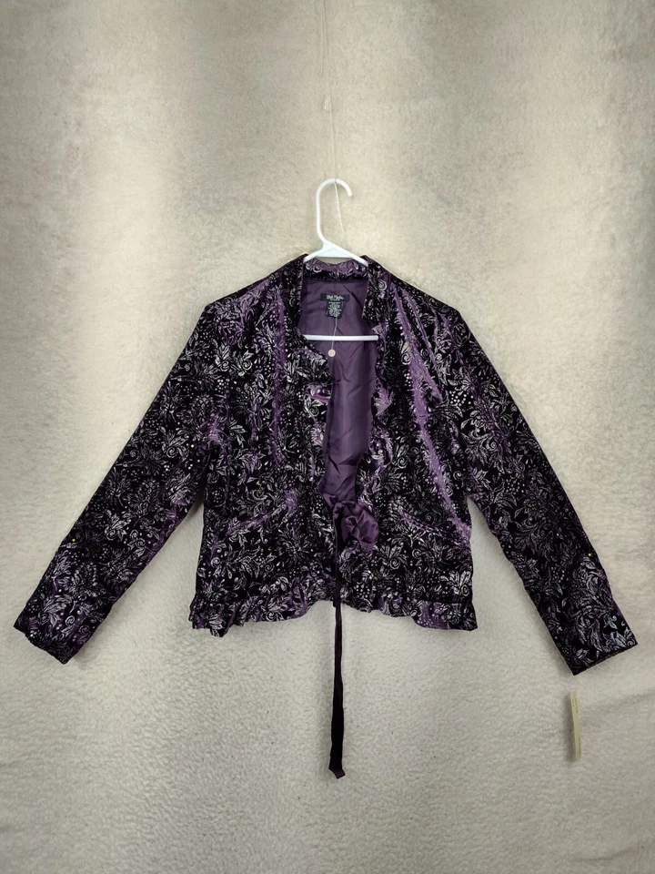Chaqueta Bob Mackie Studio Mujer 8 Púrpura Floral Mezcla Rayón Terciopelo Vacaciones Blazer Foto 1 de 4