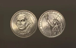 George Washington One Dollar Coin 2007 Error Missing Edged Lettering (FM248) - Picture 1 of 4