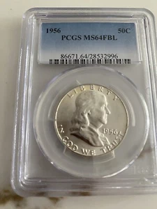 1956 FRANKLIN HALF DOLLAR PCGS MS64 FULL BELL LINES - Foto 1 di 2