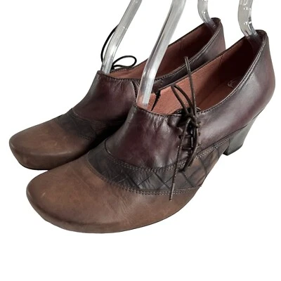 Hispanitas 高跟鞋 41 10.5 女式棕色皮革系带粗跟圆头 — 第 1/4 张图片
