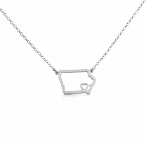 Azaggi 925 Sterling Silver Iowa State Pendant Necklace Jewelry Gift America USA - Picture 1 of 13