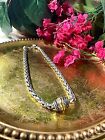16”IN  VINTAGE SILVER TONE HEAVYLINK NECKLACE W/ GOLD & CRYSTALS ACCENT