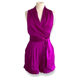 Catherine Malandrino Womens Silk Romper Sz 4 Purple Draped Wrap Bodice Sash Tie - Picture 1 of 7