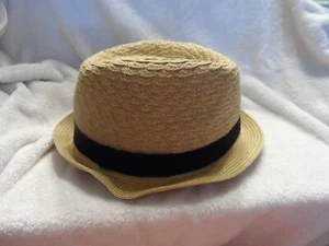 Lady's tan straw look woven Fedora Summer Hat w/ black ribbon by Apt. 9 - Picture 1 of 8