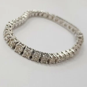 5.00 CT Round Moissanite Diamond Tennis/ Link Bracelet 14K Solid White Gold 7 in - Picture 1 of 3