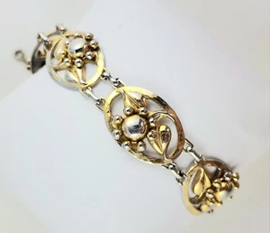 Vintage Coro Craft Sterling Silver Flower Floral Link Bracelet Gold Wash - Picture 1 of 10