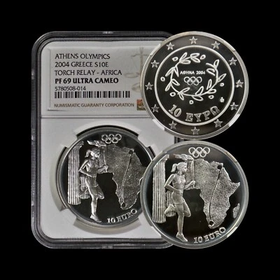 GREECE. 2004, 10 Euro, Silver - NGC PF69 - Top Pop 🥇 Athens Olympic Torch Relay - Image 1 of 4