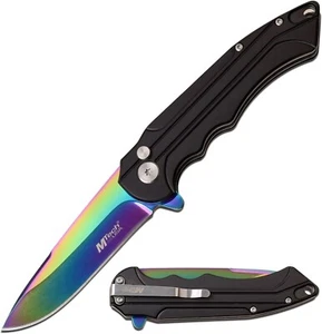 Mtech Folding Pocket Knife Multi Color Rainbow Blade Metal Handle Straight Edge - Picture 1 of 4