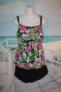 24W BABYDOLL TANKINI SWIM SHORTS BATHING SUIT FUN PINK TROPICAL A SHORE FIT 24 - Picture 1 of 7