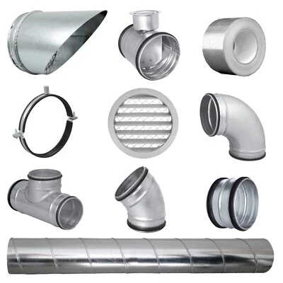 SYSTERM SPIRO STAHL Wickelfalzrohr Verbinder Bogen T-Stück Gitter EPDM 100mm 125mm 150mm