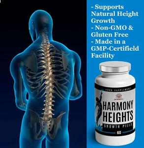 Harmony Heights Growth Pills 60 - Gluten-Free, Non-GMO, GMP Facility - Picture 1 of 4