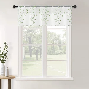 Sheer Voile Curtain Valances, Leaves Embroidered Valance Curtains Rod Pocket, Sm - Picture 1 of 8