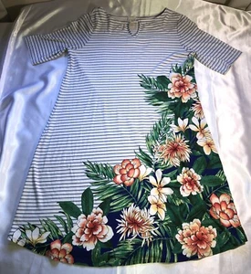 Chicos Striped Tropical Floral Tunic Shirt Dress Key Hole Collar Size 1 - Picture 1 of 10