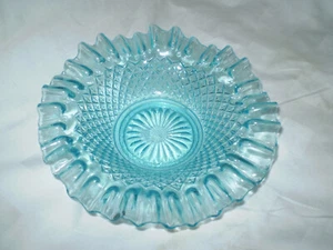 Beautiful RARE ANTIQUE Art Nouveau glass curly bowl blue color - Picture 1 of 7