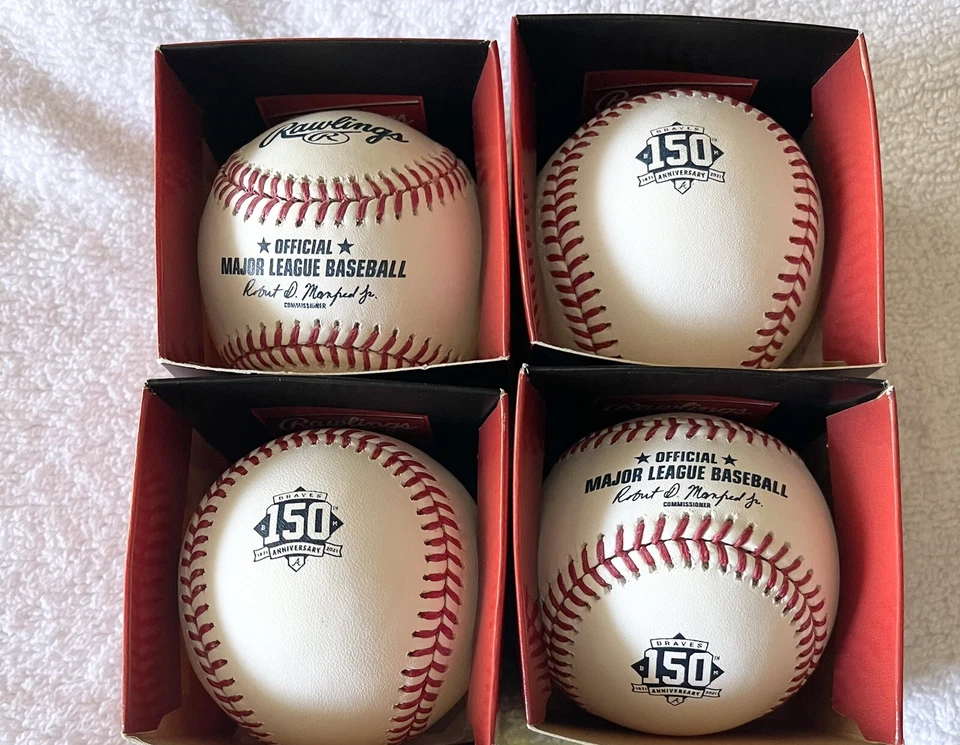 4 UNSIGNED RAWLINGS 150 ANNIVERSARY ATLANTA BRAVES OFFICIAL MAJOR OML BASEBALLS - Image 1 of 1