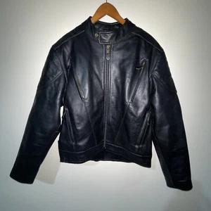 Custom Men's Black Leather Full Zip Padded Racer Motorcycle Jacket 48-50 Vented - Picture 1 of 10