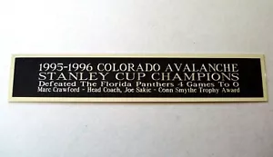 Colorado Avalanche 1995-96 Stanley Cup Hockey Puck Case Nameplate 1.5" X 6" - Picture 1 of 12