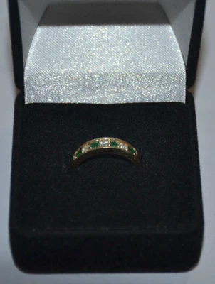 Banda de oro 14k, diamantes y esmeraldas naturales - talla 7 Foto 1 de 4