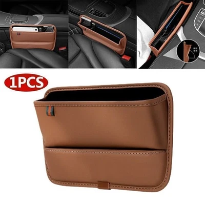 1PCS Brown Car Seat Organizer Leather Seat Storage Box Seat Side Bag Multi-use Foto 1 de 4