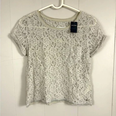 NWT Abercrombie Kids Gray Floral Y2K T-Shirt Size XL Casual Pretty School Cute - Image 1 of 4