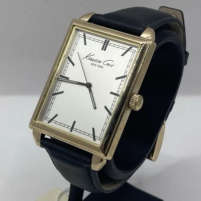 Reloj Hombre Kenneth Cole New York Rectángulo Tono Dorado Cuero Negro Batería Nueva Foto 1 de 4