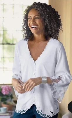 Blusa Soft Surroundings Half Moon Bay Top Talla XL Blanco Bordado Crochet Encaje Foto 1 de 4