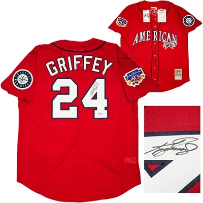 SALE! Mariners Ken Griffey Jr Auto Red Mitchell Ness 97AS Jersey Jackie Robinson - Image 1 of 4