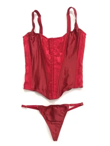 Victoria's Secret set mutandine corsetto raso burnout archivi donna S molto sexy rosso - Foto 1 di 9