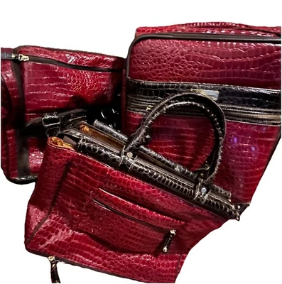 Samantha Brown Burgundy Faux Croc Red Luggage Suitcase Carry On And Weekend Bag - Image 1 of 4