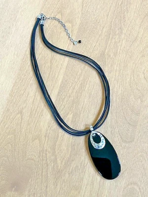 SILPADA N1098  Sterling Black Onyx Oval Pendant Multi 4 Strand Leather Necklace - Image 1 of 4