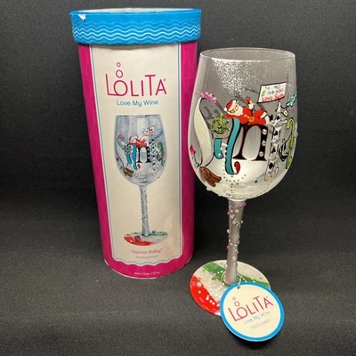 Lolita "Santa Baby"  Hand Painted Wine Glass 15oz. Christmas Holiday Cheer - Image 1 of 4