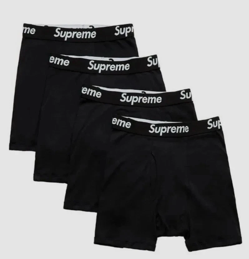 SUPREME X Hanes 黑色拳击手 4 件装 M-L- XL / 100% 正品 全新 — 第 1/2 张图片