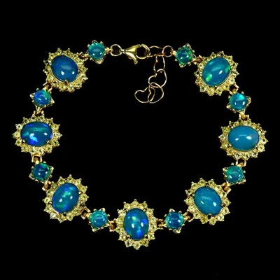 Black Friday 925 Sterling Silver Bracelet Blue Opal 9x7mm Peridot Jewelry 7 in - Image 1 of 4