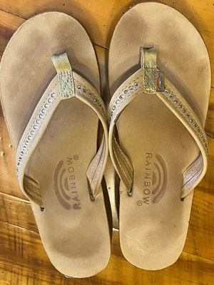 Rainbow Sandals Women’s M 6.5- 7.5 Brown Crystal Swarkorski Platform Flip Flops - Image 1 of 4