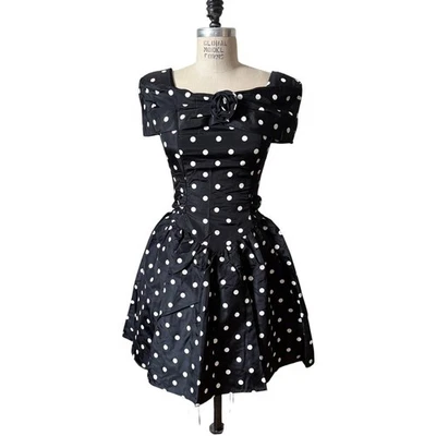 Vintage 90s Black & White Polka Dot Formal Party Dress Size Medium - Image 1 of 4