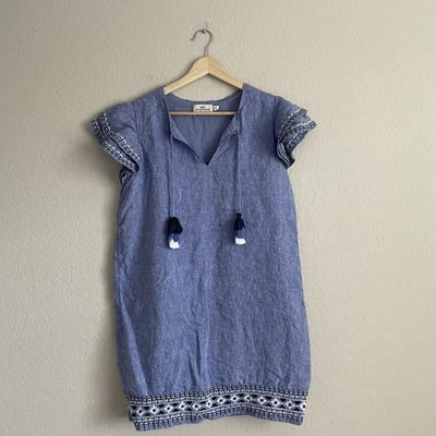 Vestido para mujer Vineyard Vines XS azul bordado lino borla boho manga acampanada Foto 1 de 4