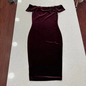 Y2k 90s Off The Shoulder Velvet Dress Whimsigoth Fairygrunge Epiphany S Maroon - Picture 1 of 9