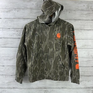 Carhartt Pullover Camo Hoodie Youth's Medium (10-12) Sweatshirt Green Orange - Picture 1 of 12