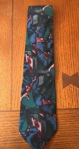 JT Beckett 100% Silk Mens Necktie Dark Jewel Tones & Black Abstract Design - Picture 1 of 2