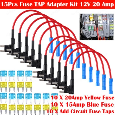 30Pcs Fuse TAP ADAPTER KIT 12V 15 Amp 20Amp Car Add-a-circuit Mini ATM APM Blade - Image 1 of 4