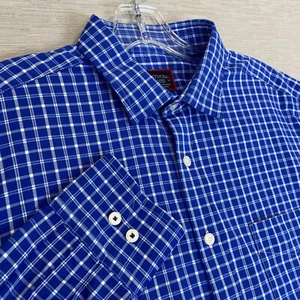 Camisa de nailon UNTUCKit para hombre grande alta azul a cuadros delgada ligera abotonada - Imagen 1 de 16