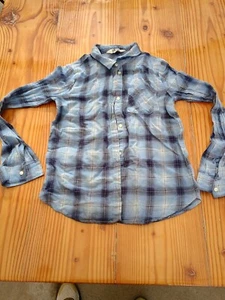 H&M blue plaid button up long sleeve shirt sz 11-12Y - Picture 1 of 5